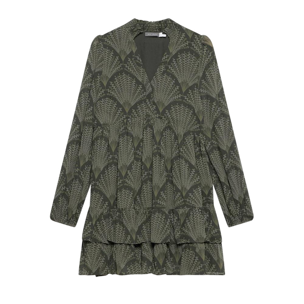 Mint Velvet Khaki Printed Long Sleeve Mini Dress
